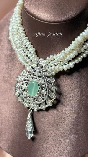 طقم مجوهرات مطلي بالفضة(سلسلة طويلة)