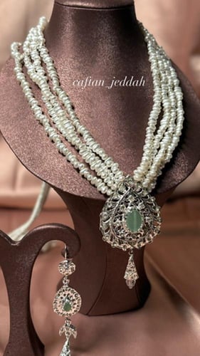 طقم مجوهرات مطلي بالفضة(سلسلة طويلة)