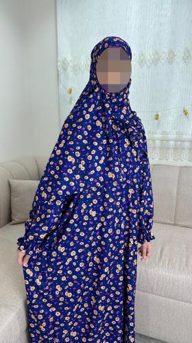 Children's cotton prayer sheet with floral pattern, dark blue
