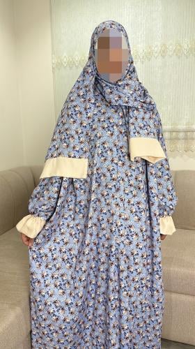 Light turquoise prayer sheet cotton printed with zipper