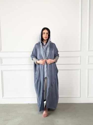 كوبرو جاكار مغسول سماوي تطريز يدوي بالقصب