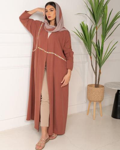 عباية لينن مغسول تطريز بالخيوط