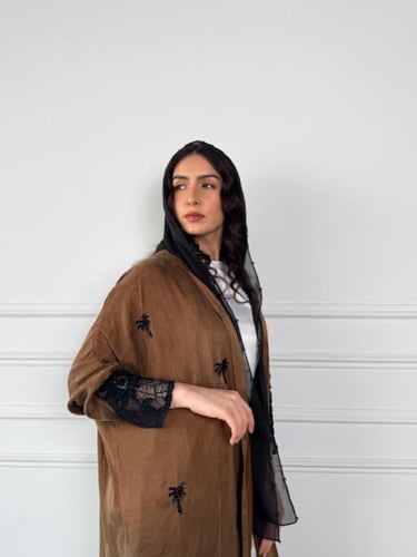 كوبرو جاكار مغسول بني برونز تطريز يدوي(نص بشت)