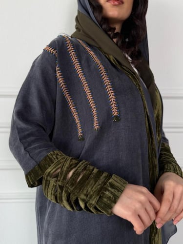 كوبرو جاكار مغسول رمادي تطريز يدوي