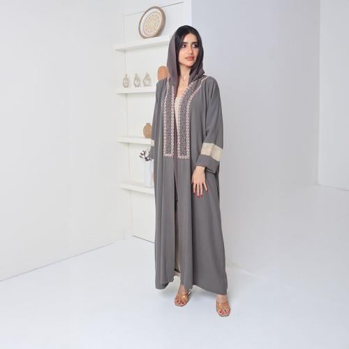 عباية لينن مغسول مطرزة بالخيوط