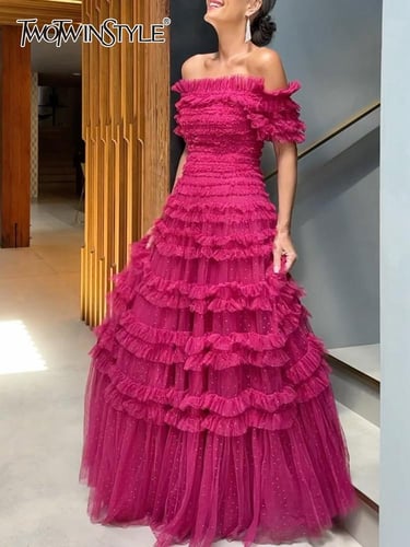 فستان نسائي طويل ، قصير الأكمام ، أنيق .