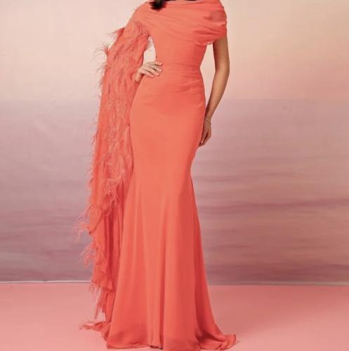 فستان سهرة بكم من الريش