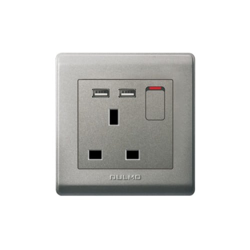 فيش 13A مع 2USB مخرجين رمادي اولمو عادي AULMO