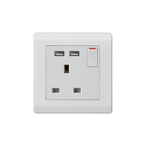 فيش 13A مع 2USB ابيض المو عادي