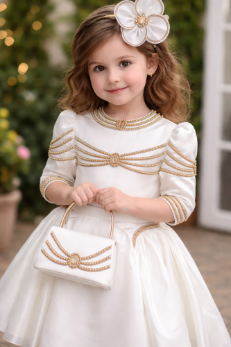 فستان ديانا لون الابيض فخم مع اكسسوار وشنطه