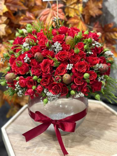 فازة ورد كروية بورد بيبي روز أحمر