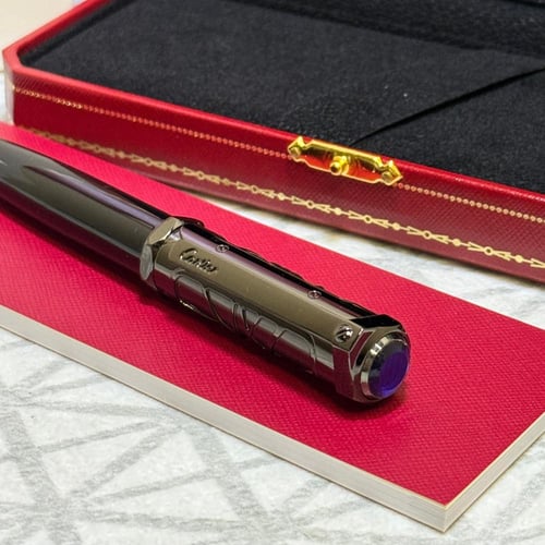 قلم سري سداسي اسود بياقوتة زرقاء