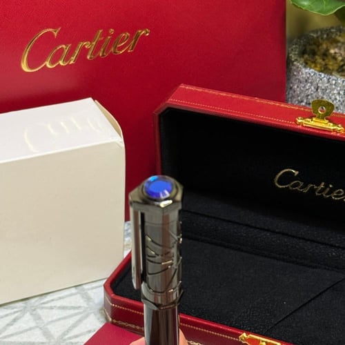 قلم سري سداسي اسود بياقوتة زرقاء