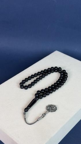 سبحة بكلايت كحلي مخلوط طربزونة فضة