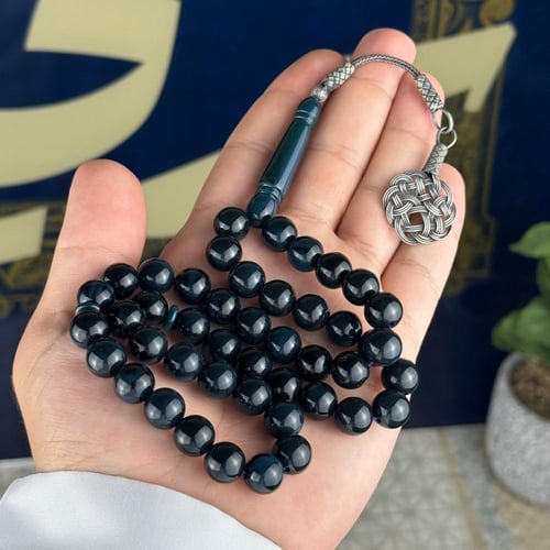 سبحة بكلايت كحلي مخلوط طربزونة فضة