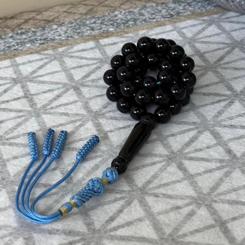 سبحة بكلايت أسود بكركوشة سماوي