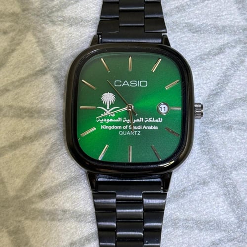 ساعة كاسيو بنقش خاص بالمملكة (اسود وميناء اخضر)