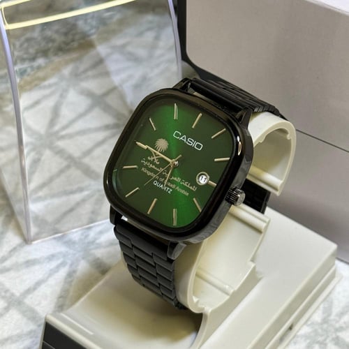 ساعة كاسيو بنقش خاص بالمملكة (اسود وميناء اخضر)