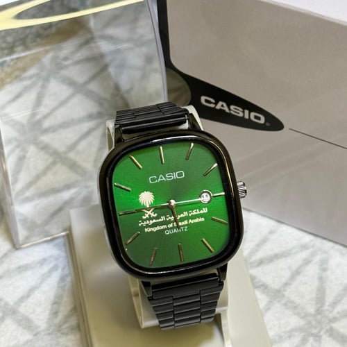 ساعة كاسيو بنقش خاص بالمملكة (اسود وميناء اخضر)