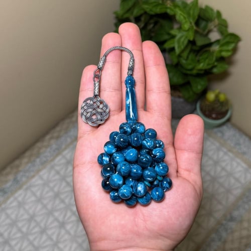 سبحة بكلايت تركوازي مخلوط طربزونة فضة