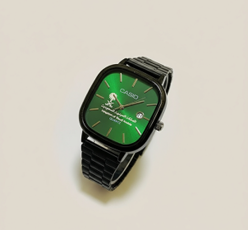 ساعة كاسيو بنقش خاص بالمملكة (اسود وميناء اخضر)