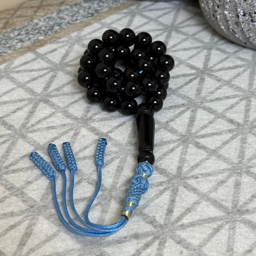 سبحة بكلايت أسود بكركوشة سماوي