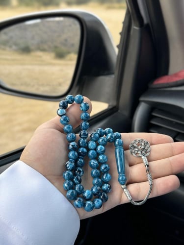 سبحة بكلايت تركوازي مخلوط طربزونة فضة