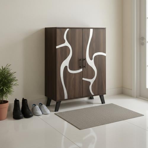 خزانة احذية بابين خشب ماليزي 5 أدوار - بني غامق و...