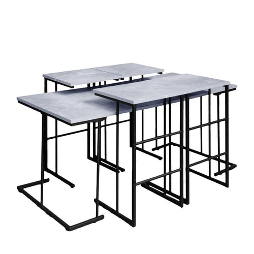 طاولات قهوة طقم 5 قطع خشب ماليزي - رمادي فاتح