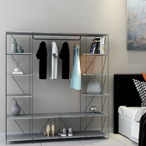 رفوف تخزين مع تعليق ملابس متعدد الاستخدام بتصميم ع...