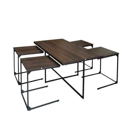 طاولات قهوة طقم 5 قطع خشب ماليزي - بني غامق