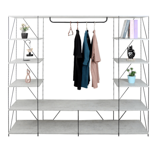 رفوف تخزين مع تعليق ملابس متعدد الاستخدام بتصميم ع...
