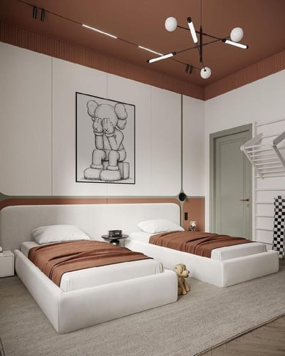 سريرين اطفال مع ظهر مشترك بقماش قطيفة