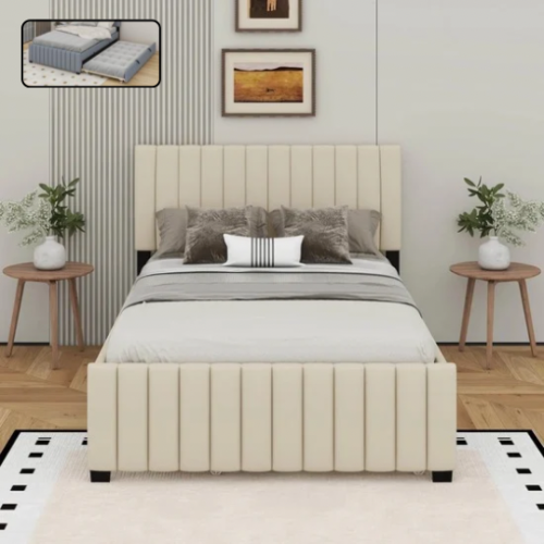 سرير ريفولا مع سرير سفلي - قماش مخمل قطيفة