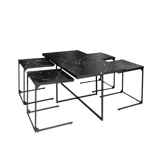 طاولات قهوة طقم 5 قطع خشب ماليزي - أسود رخامي