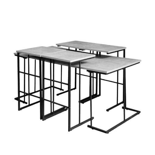 طاولات قهوة طقم 5 قطع خشب ماليزي - رمادي