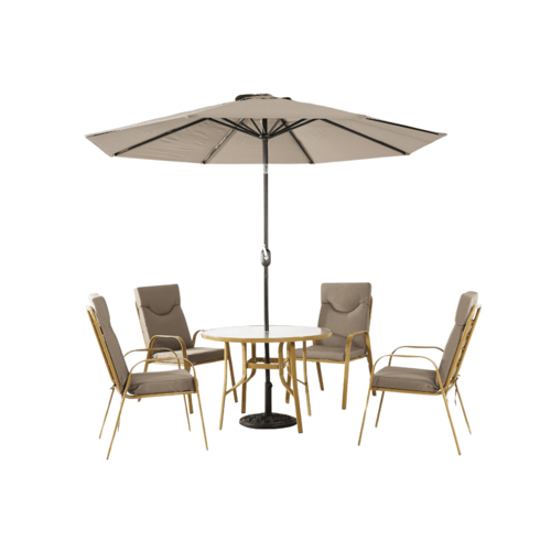 طقم جلسة خارجية 4 كراسي مع طاولة مظلة