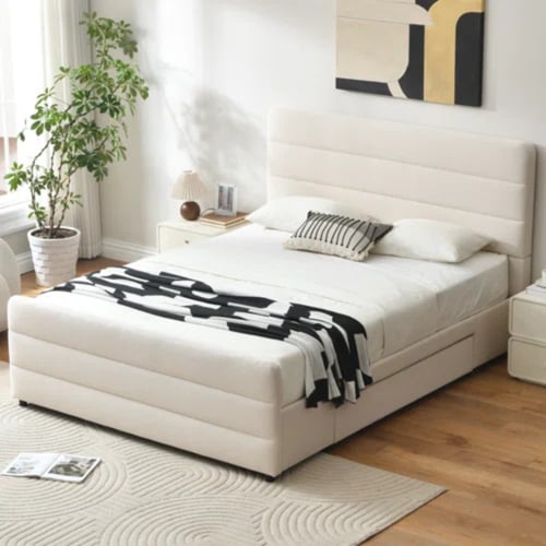 سرير زينيا بدرج واحد بقماش شنيل