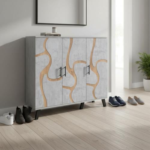 خزانة احذية 3 درفات خشب ماليزي 5 أدوار - رمادي فات...