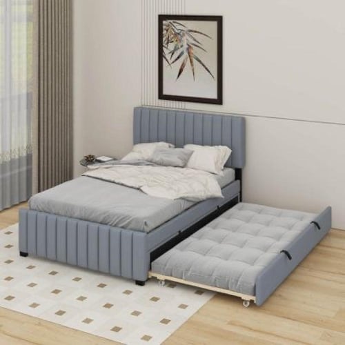 سرير ريفولا مع سرير سفلي - قماش مخمل قطيفة