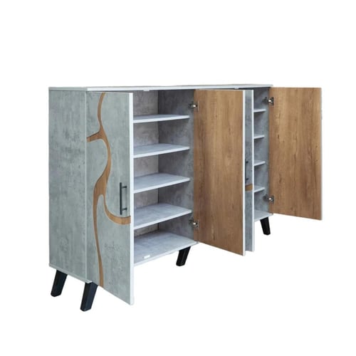 خزانة احذية 2 قسم خشب ماليزي 5 أدوار - رمادي فاتح...