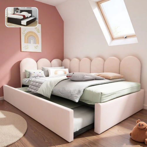 سرير أميرة مع سرير سفلي - قماش مخمل قطيفة