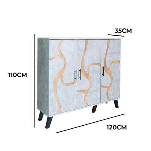 خزانة احذية 3 درفات خشب ماليزي 5 أدوار - رمادي فات...