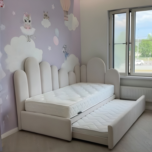 سرير لوفيرا مع سرير سفلي و خلفية حرف L -قماش مخمل...