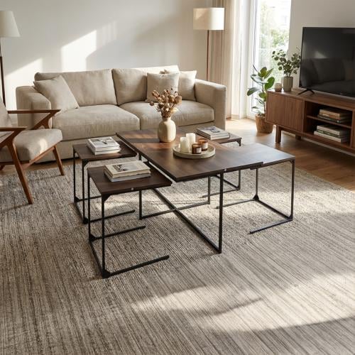 طاولات قهوة طقم 5 قطع خشب ماليزي - بني غامق