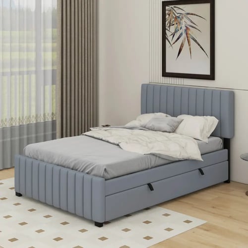 سرير ريفولا مع سرير سفلي - قماش مخمل قطيفة