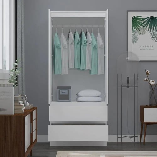 دولاب ملابس بابين و درجين تحت لون أبيض 180x50x80