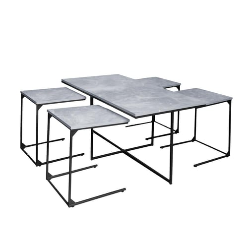 طاولات قهوة طقم 5 قطع خشب ماليزي - رمادي