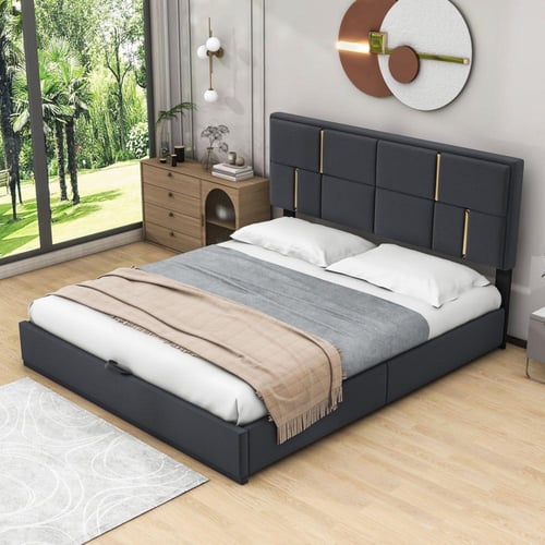 سرير دريم الفندقي مع استيل ذهبي - قماش مخمل قطيفة