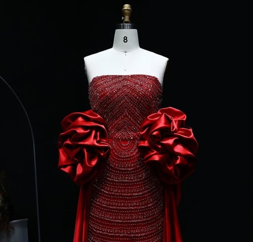 فستان احمر تطريز يدوي من سمارا بوتيك-E60